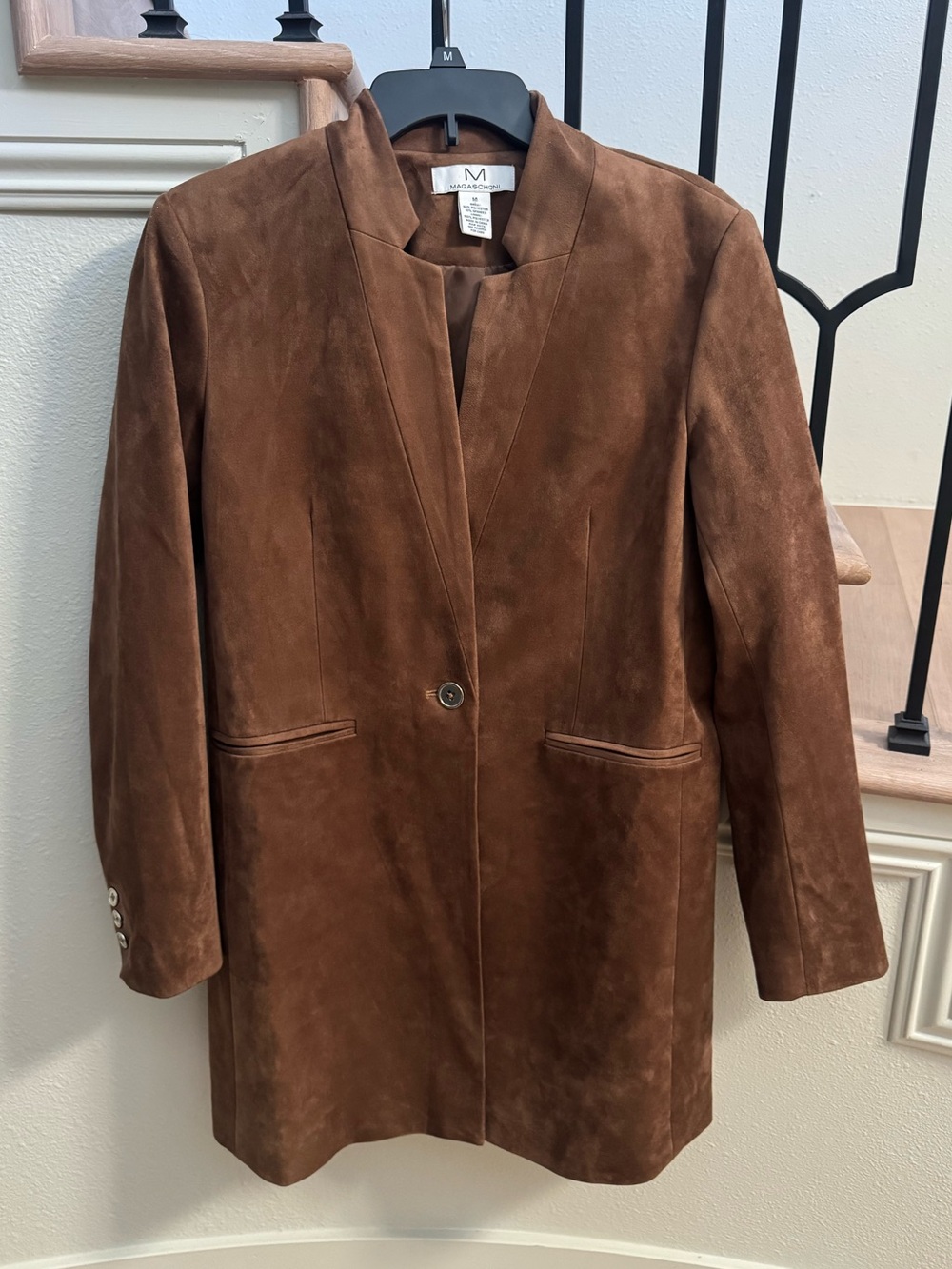 Magaschoni Brown Suede Long Single-Button Blazer